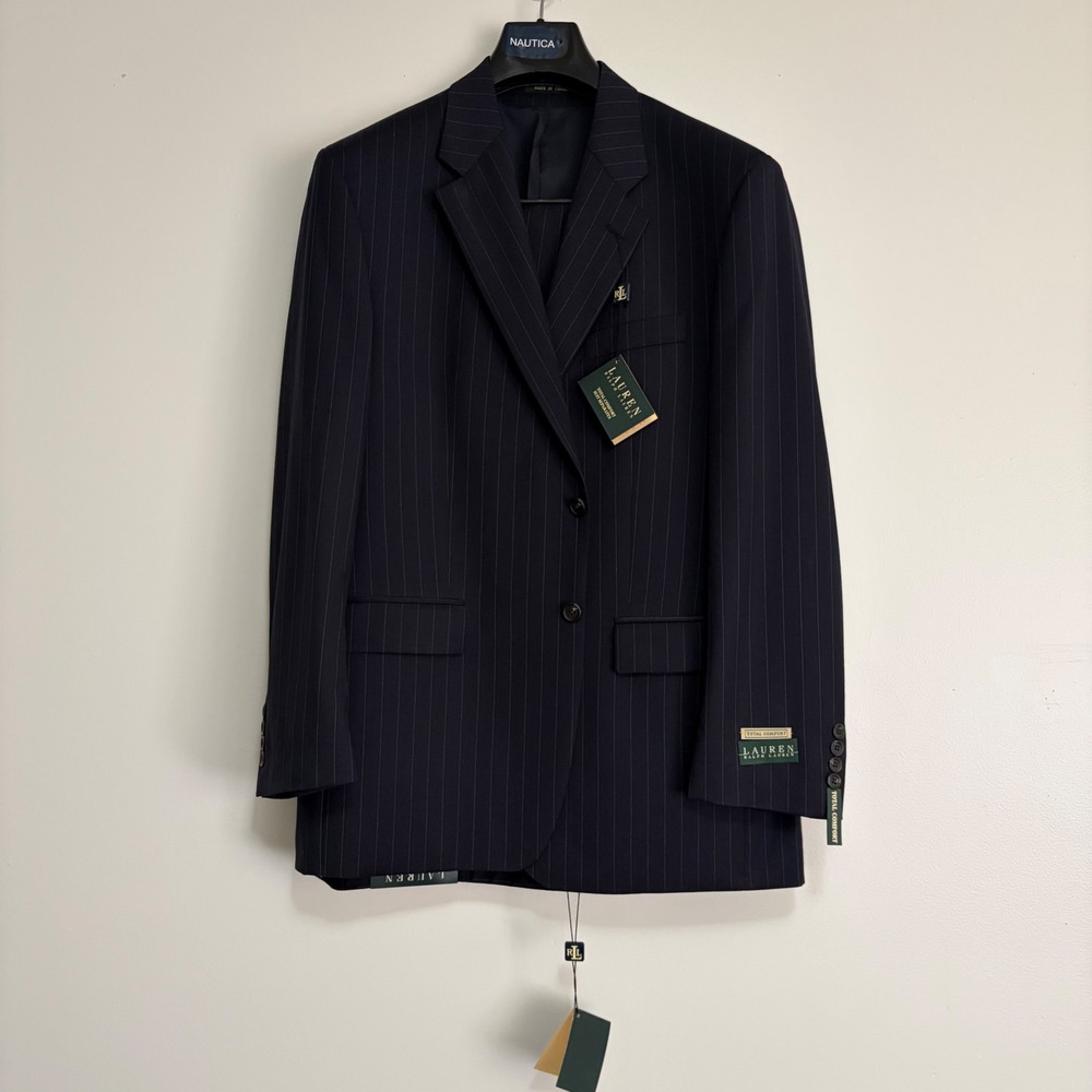 Lauren Ralph Lauren Navy Pinstripe Wool Suit Size 42R 38W 30L Total Comfort New
